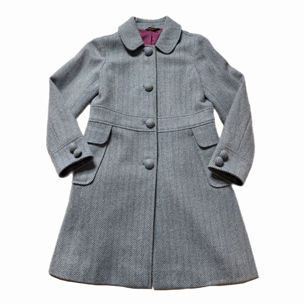Garnet Hill Girls Herringbone Blue Wool Classic Church Coat 10 Easter Spring - Picture 2 of 9